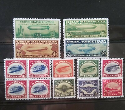 #ad US Stamps Airmail Stamp Replica Set First 6 Air Mail Inverted Jenny Zeppelin C15 $14.99