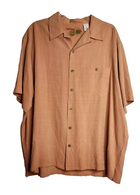 #ad Men#x27;s 100% Silk Caribbean Brand Shirt XL Light Burnt Orange $15.99
