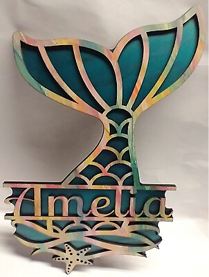 #ad Personalized Mermaid Tail name plaque wall hanging sign – two laser cut layers $35.00