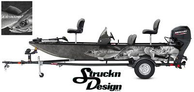 #ad Boat Wrap Gray Realistic Walleye Vinyl Graphic Decal Kit Fish Fishing Grayscale $282.45