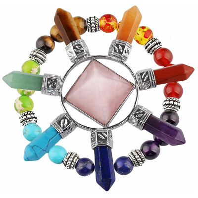 #ad Healing Crystal Kit 7 Chakra Points Pyramid Energy Generator amp; Bracelet Gift $15.00