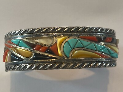 #ad VMB Victor Moses Begay Turquoise Coral Silver Bracelet Cuff Piece Missing Piece $299.00