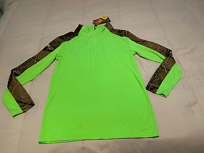 #ad Trail Quest Neon Green Camo Highland Forest Half Zip Light Boys Pullover XL $12.99
