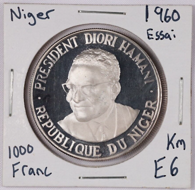 #ad 1960 NIGER 1000 FRANCS SILVER PROOF ESSAI PRESIDENT DIORI HAMANI $72.00
