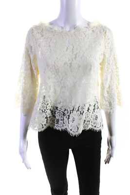 #ad Joie Womens Button Back 3 4 Sleeve Scoop Neck Lace Top White Size Medium $42.69