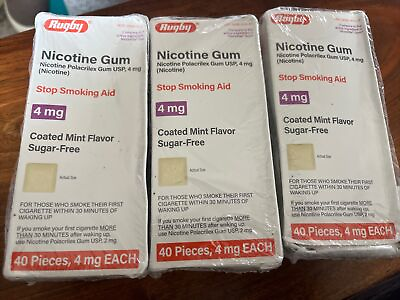 #ad Rugby Nicotine Gum 4mg Coated 3 boxes 120 pieces 7 24 Mint SEALED $33.99