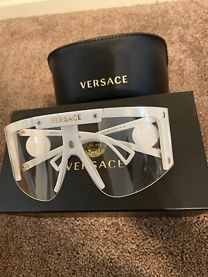 #ad L@@K Versace VE 4393 401 1W White Plastic Sunglasses Green Or Grey Clip On Lens $300.00