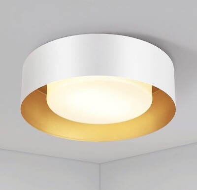 #ad Yiisem Modern White and Gold Flush Mount Ceiling 12.5 IN $49.99