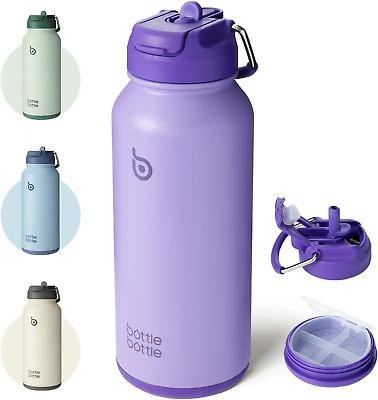 #ad 32Oz Insulated Water Bottle Stainless Steel Sport Water Bottle with Straw Dual U $28.88