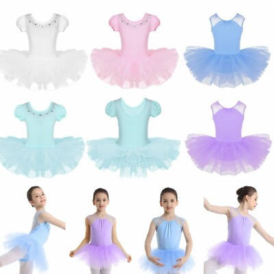 #ad Girls Ballet Mesh Tutu Dress Kids Gymnastics Leotards Bodysuit Dancewear Costume $13.48