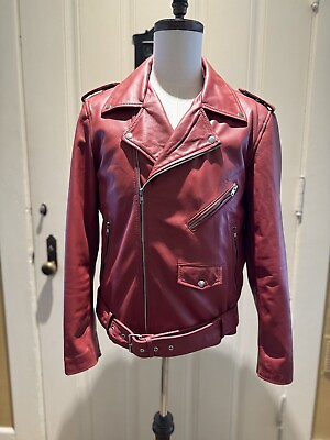 #ad New without tags Men#x27;s Red Leather Moto Jacket in Size Medium $275.00