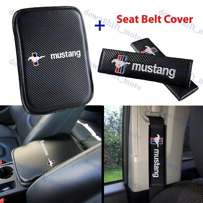#ad For MUSTANG Embroidery Car Center Armrest Cushion Mat Pad w Seat Belt Cover Set $15.88