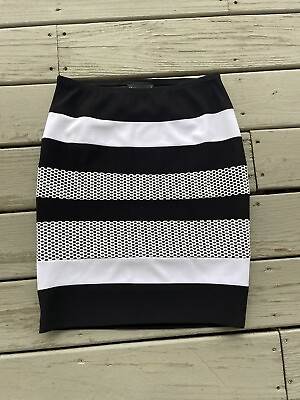 #ad NEW Frank Lyman Collection Women Size 6 Black White Striped Pencil Skirt $19.99