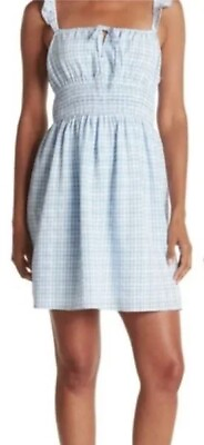 #ad WAYF Women#x27;s Smocked Waist Ruffle Strap Mini Dress in Blue Gingham Small $16.23