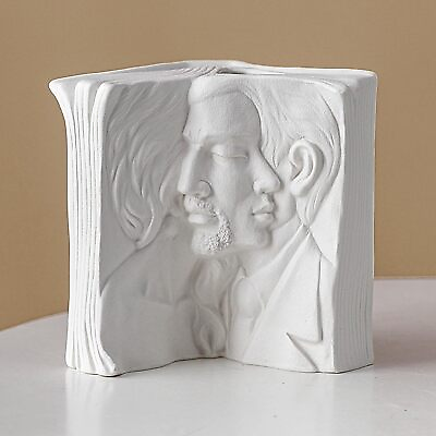 #ad Modern White Book overlap Husband amp; wife Shaped Vase Medium Freestanding Decor $65.00