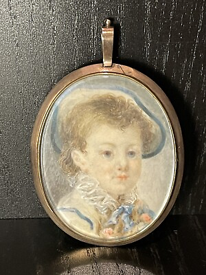 #ad 1883 American Miniature Memorial Portrait of a Young Child Teddy with Hair Art $1000.00