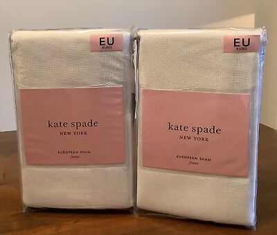 #ad European Pillow Shams Kate Spade 2 White Cloud BLUE FRAME TRIM NWT BEAUTIFUL $45.00