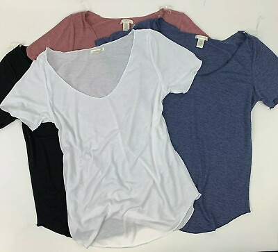 #ad 4pk Womens Casual Basic Solid Short Sleeve Round Scoop Neck Hem Top Shirt Black $22.36