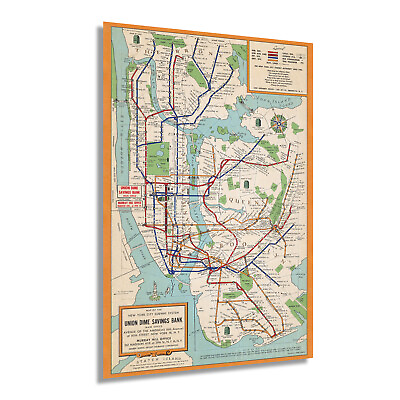 #ad 1954 New York City Subway Map Poster Vintage City of New York Wall Art Decor $39.99