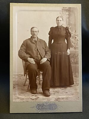 #ad Antique Cabinet Card Photo Stern Victorian Couple Hillsboro North Dakota $8.95