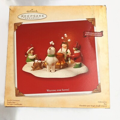 #ad 2003 Waiting for Santa Hallmark Ornament Candle Holder Roasting Marshmallows NOB $19.99