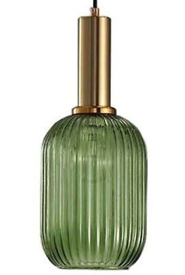 #ad Vintage Green Ribbed Glass Pendant Light Modern Hanging Ceiling Lamp Fixture $47.96