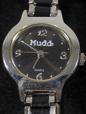 #ad Mudd Black Dial Round Silver Tone Case Stretch Band Watch 7 Inch $13.99