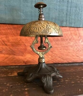 #ad Hotel Desk Bell On Stand Solid Brass With Floral Engraving And Antique Finish $43.99