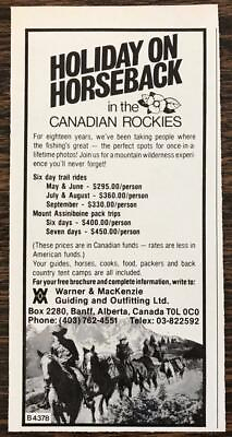 #ad 1980 Warner amp; Mackenzie Guiding amp; Outfitting Banff Alberta Canada Print Ad $5.65