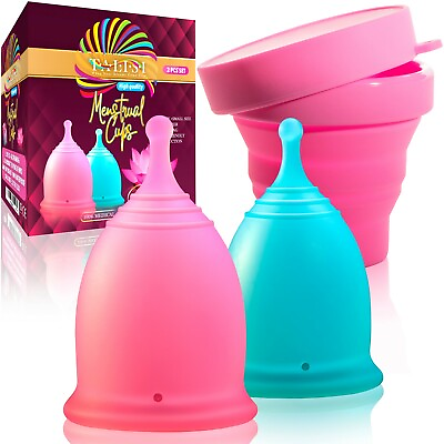 #ad Talisi Reusable Feminine Menstrual Cup Set Large Small Silicone Sterilizer Copa $19.99