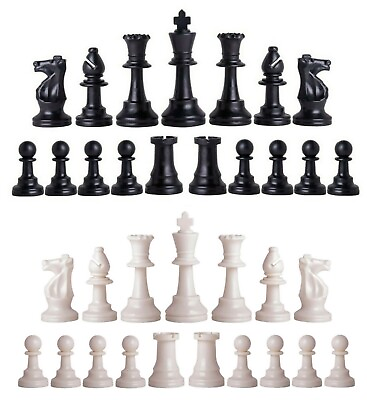 #ad Staunton Single Weight Chess Pieces Full Set of 34 Black amp; White 4 Queens $17.95