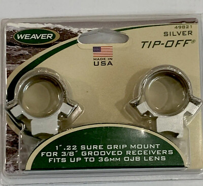NEW Weaver Silver .22 Caliber Tip Off Mount Rings 1quot; Sure Grip 49821 $14.99