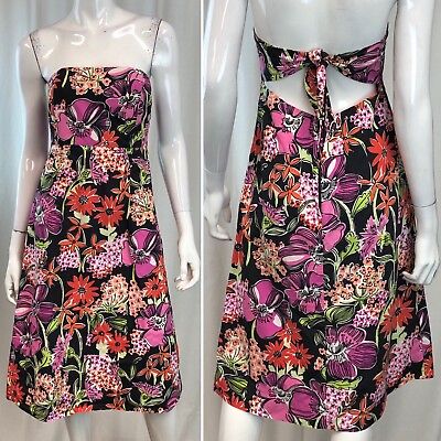 #ad $175 Lilly Pulitzer 4 Sabrina Black Flower Market Cotton Strapless Sheath Dress $55.25