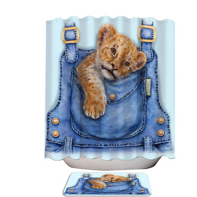 #ad Cute Animal Art Lion Cub Overall Pocket Shower Curtains $46.90