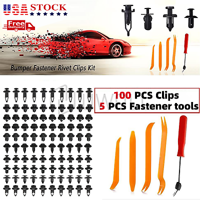 #ad 100Pcs Car Retainer Auto Fasteners Push Trim Plastic Clips Pin Rivet Bumper Kit $9.99