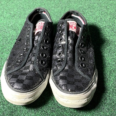 #ad Converse Shoes Women 8 One Star Checker All Star Tennis Sneakers Black Sequin $25.86