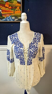 #ad RARE Anthropologie Libra Peasant Top by Vanessa Virginia Embroidered Sz 4 Small $44.95