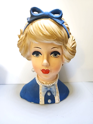 #ad Vintage Lady Headvase 7quot; in Blue Relpo 2045 $74.95