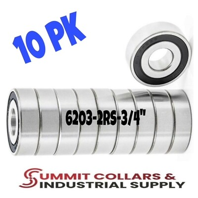 #ad 6203 2RS 3 4quot; ball bearing 6203 12 2RS bearings 3 4quot;x 40 x 12 ID: 3 4quot; 10PK $19.99
