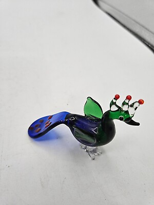 #ad VTG. Hand Blown Glass Peacock Blue Green Red $25.00