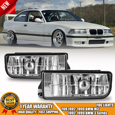 #ad Fog Lights For 92 99 BMW E36 M3 3 Series Clear Glass Lens with Bulbs H1 55W Pair $32.99