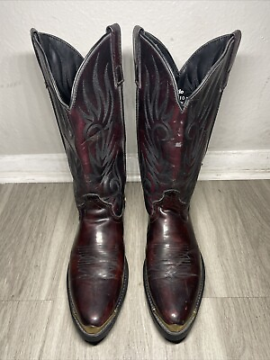 #ad Laredo Men’s Maroon Lizard Print Rodeo Leather Western Boots Gold Tips Size 10D $39.98