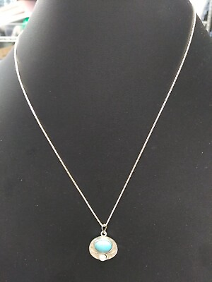 #ad 925 18quot; Chain W Turquoise Pearl Pendant 6.1 Grams TW $21.74