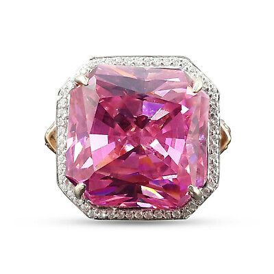 #ad Brand New Pink Radiant Split Shank Halo Style Cubic Zirconia Women#x27;s Ring $253.00