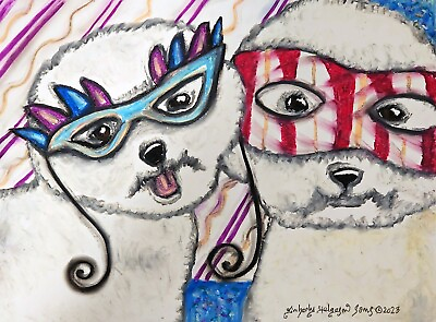#ad BICHON FRISE Masquerade Original 9 x 12 Pastel Painting Signed Artist KSAMS Dogs $67.99