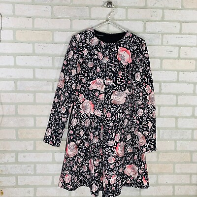 #ad jill stuart dress 4 Black And Pink Floral Print Fit And Flare Long Sleeve Dress $17.99
