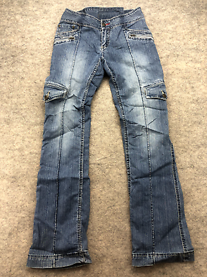 #ad Rocawear Jeans Size 3 Cargo Blue Denim Zippers Y2K $15.39