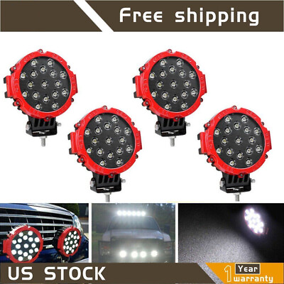 #ad 7 Inch LED Pods Work Light Bar Red Round Driving Fog Headlight Truck Off Road $49.98