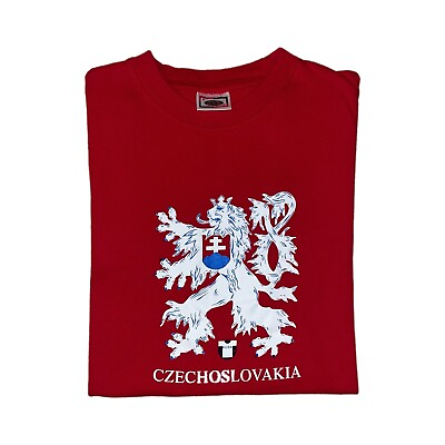 #ad Vintage 90s Czechoslovakia Coat of Arms Destination Red Graphic T shirt Sz XL $23.00