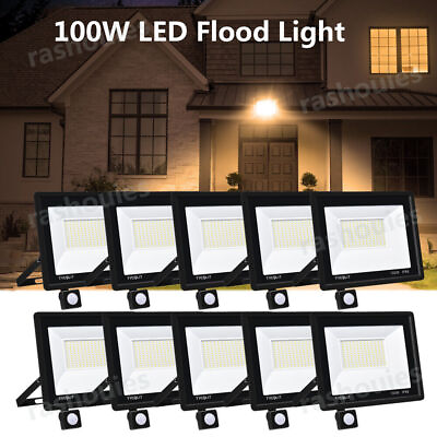 #ad 10x 100W LED Flood Light PIR Motion Sensor Outdoor Yard Security Lamp Spotlight $99.53